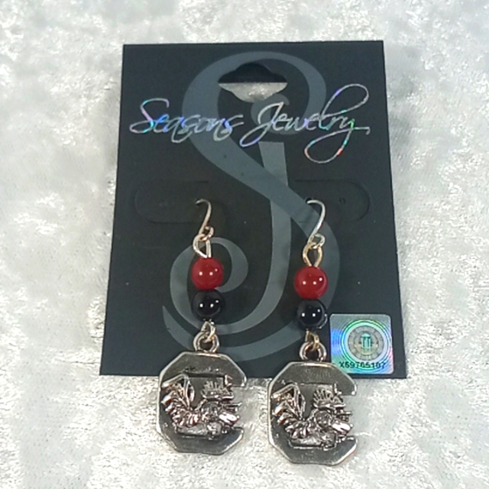 South Carolina Gamecocks Silver Beaded Earrings